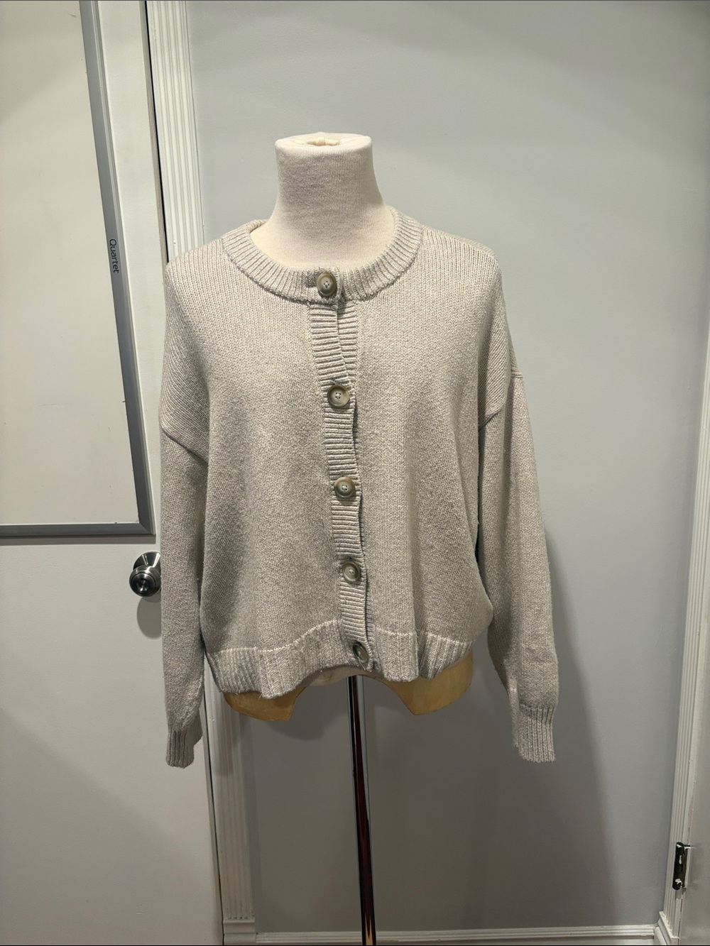 Loft Women’s Soft Cardigan Beige Everyday Cotton Blend Simple Casual Size Large